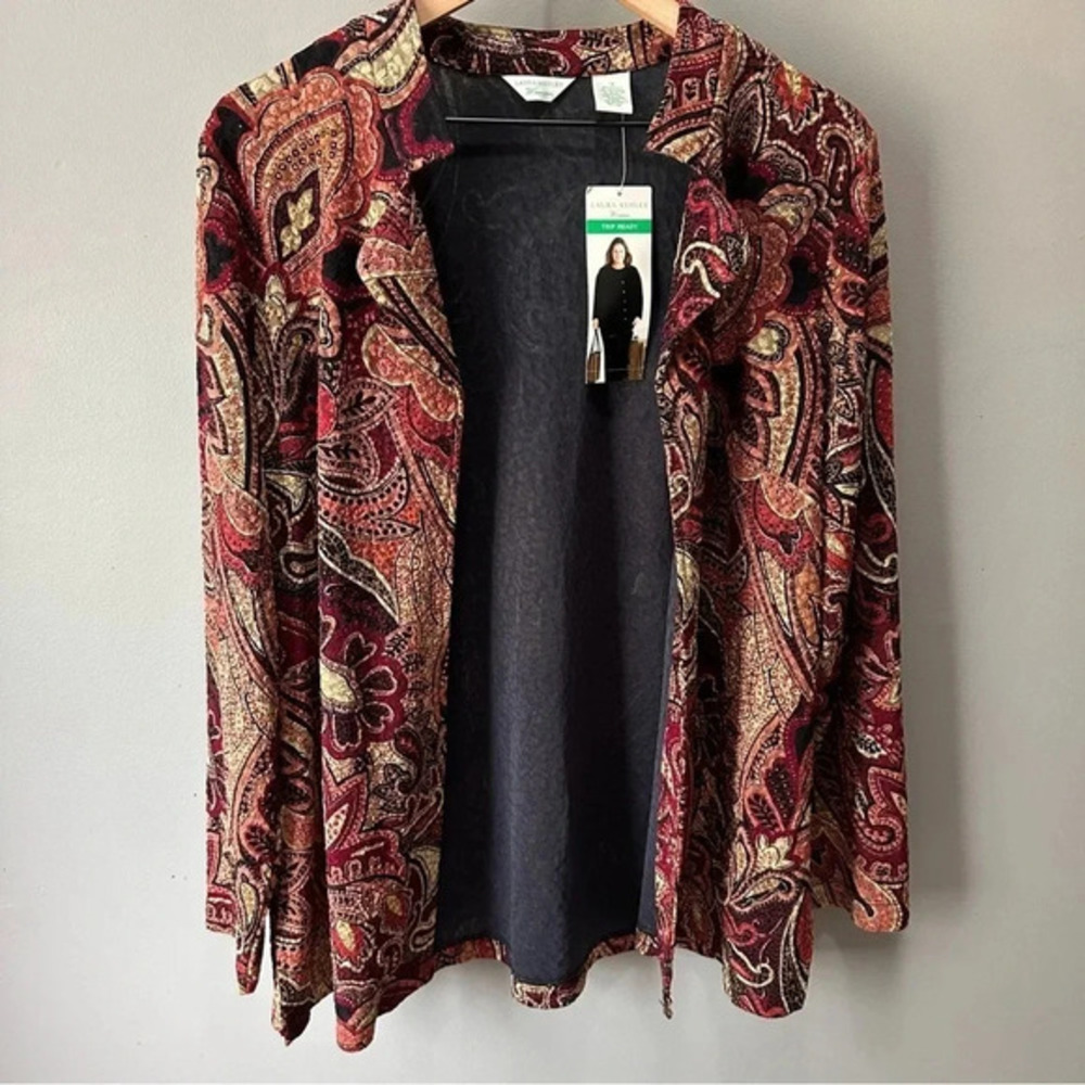 Laura Ashley Vintage Sangria Splash Blazer‎ NWT 1X. Paisley Print FALL JACKET